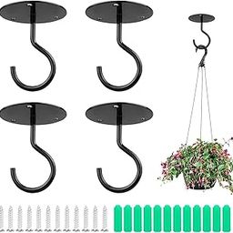 4pcs Metal Ceiling Hook with Screws for Hanging Flower Pot and Plant Pot Wall Mounted Hook for Hanging Plant Baskets/String Lights in Balcony, Porch Office Home (Black)-image-94