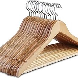STAR WORK Wooden Ultra Thin Space Saving Non-Slip Velvet Clothes Hangers (Standard Size, Beige) - Pack of 10-8
