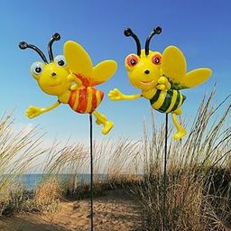 ARUNA DECOR PVC & Metal Colourful Bee Set of 2 Garden Decoration Outdoor Sticks Lawn Decor Garden Decor Outdoor Decor Stick 10x10x10 cm Green Orange Bee-image-3