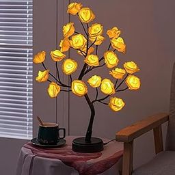 REFULGIX Rose Tree Lamp, Warm White Rose Table Lamp, Rose Flower Lamp Girls Gift for Mother’s Day, Lighted Tabletop Tree for Christmas Valentine’s Day Wedding Décor (Yellow)-28