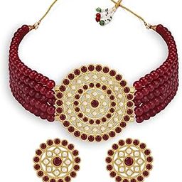 Incredible Gold Plated Maroon & White Pearl Choker Necklace Set For Women (Skr70453), Free Size-3