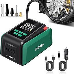 US1984 Tyre Inflator with 2-in-1 Rechargeable & Corded Power, Preset Inflation Modes, 20mm Cylinder, Digital Display, Flashlight Torch, Auto Shut-Off, Air Pump Compressor for Car & Bike (Green)-image-20