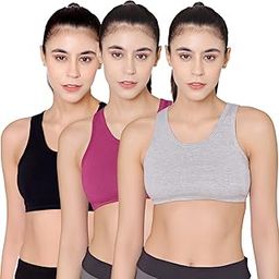 Women's Cotton & Spandex Non Padded Non-Wired Sports Bra (Pack of 3) (E1610GRYBWI-38B_Grey, Black & Wine_38)-15