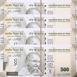 MINNA BAZZAR Pack of 4 Bundle Dummy Currency Notes Combo Fun Playing All Indian Rupees Currency Notes Pretend Play Fake Money Currency for Kids-11