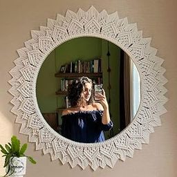 Lachicraft | Macrame Round Mirror for Bedroom Decor Handmade Boho Wall Hanging Aaina for Make Up Dressing and Living Room Party Home Decoration, Off-White, 17 X 17 Inches, 1 Piece-picture-15