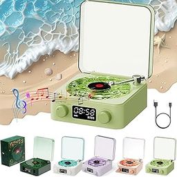 Premium Waves Retro Bluetooth Vinyl Record Player, Lumena Lights, Vintage Speaker, Portable for Office, Bedroom, Party (Light Green)-image-32