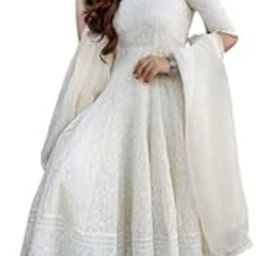Red Lucknowi Chikankari Cotton Anarkali Kurta Dress with Dupatta-picture-12