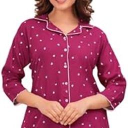 Women's Rayon Night Suit Set, Maroon with Heart Print, Button-Down Top and Pants, 3/4 Sleeve Night Wear Dress for Women-image-28