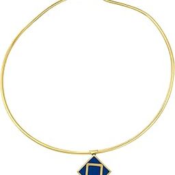 18k Gold Plated Geometric Charm Blue Enamel Pendant Choker-picture-5