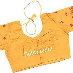 ButiQ Point Silver Design Blouse Stylish Party Fastival Fashionable Embroidery Work Readymade Women's Saree Blouse Stylish Golden Sequinece Embroidery (Pack of 1)-image-70