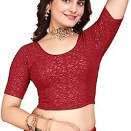 Women's Jacquard Readymade Saree Blouse with Round Neck Elbow Sleeve Pull On Regular | Stitched Blouses Womens Readymade | Stitched Blouses for Women-image-30