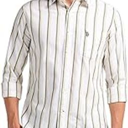 Mens White Striped Collared Neck Long Sleeve Men's Casual Shirts-image-54