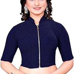 SANKET Synthetics Dobby Crush Half Sleeve Blouse for Women High Neck Cotton Lycra Fancy & Stylish Blouse | Zip Closure Ladies Choli for Ethnic Wear-image-16