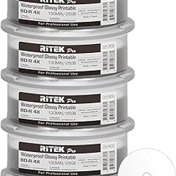100 Pack Ritek Pro (Professional Grade) BD-R Blu-ray 4X 25GB Watershield Water Resistant Glossy White Inkjet Hub Printable Blank Recordable Disc-image-18