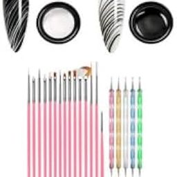 KRENI 2 Colors Spider Gel, Matrix Gel with Gel Paint Design Nail Art Kit Wire Drawing Nail Gel for Line, Soak Off UV LED DIY Manicure Nail Art Decoration With 15 Nail Art Brushes whit 5PCS PLASTIC DOTTING-image-21