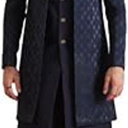Mens Jacket Sherwani Trouser Set|Silk Blend Fabric Jacquard Pattern Indo-Western Sherwani Set for Men|Regular Fit Mandarin Collar Long Sleeves-image-5