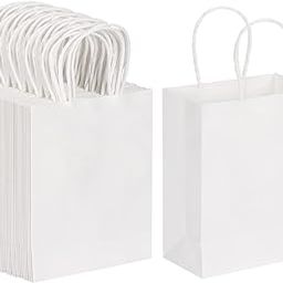 Aakriti Kraft Paper Bags with Handles, White Small Gift Bags Bulk, Retail Bags, Shopping, Birthday Wedding Party Favour Bags, Merchandise Bags | Small Size: 7x3.5x8.5 inch WHITE (Pack of 25)-13