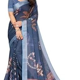 Women's Cotton Linen Print Saree with Blouse Piece – Soft, Breathable, Lightweight Fabric Perfect for Office, Casual & Summer-image-64