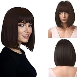 PINAKA Brown Bob Wig For Women Full Head, Synthetic Shoulder Length Short Hair Wig With Bangs, Straight Bob Wig For Women Daily Use Diwali Cosplay 14Inch-image-23