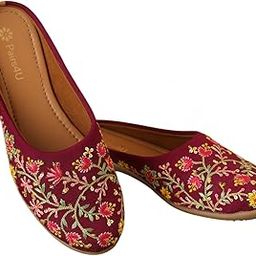 Women's Mojari Jutti Ethnic Punjabi Juttis Traditional Flat Embroidered Canvas Fancy Bellies Comfortable Sole for Womens & Girls-12