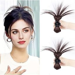 DAZZ LOOK® 2 PCS High Fountain Claw Clip Ponytail Hair Extension Short Claw Clip Straight Wig Hair Clip High Ponytail Hair Accessories Synthetic Fake Ponytail Hair Clamps for Women Girls, (Brown)-image-83