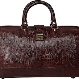 LV Leather Duffle Bags for Travel Bag Cabin Size Leather Duffel | 26 Liters Capacity | Dimensions: L-21 x H- 14.5 x W- 10 Inches DA Leather Villa Duffel Bag (Croco Brown)-image-16