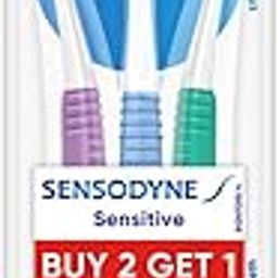 Sensodyne Toothbrush: Sensitive manual tooth brush with soft rounded bristles for adults, 3 pieces (Multicolor)-2