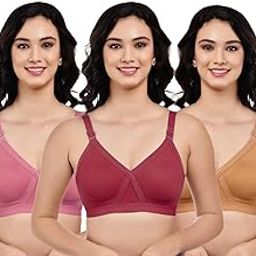Women's Hosiery BOOMSHY Non Padded Wire Free Bra Solid Full Coverage Bra Combo (Pack Of 3). (34C) Multicolour-image-1