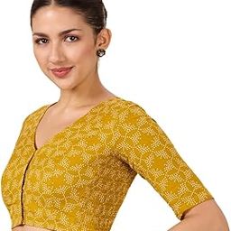Women's Cotton Printed Stretchable (Smocked) Readymade Saree Blouse-12