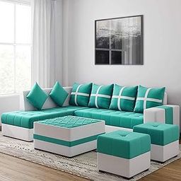 Torque Jamestown L Shaped Sofa 8 Seater with Centre Table and Poufs Left Side-Aqua Blue | L Shape Sofa Set 8 Seater | Sectional Sofa Set for Living Room Festival Gifts-image-74
