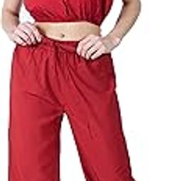 Women's Red Crepe Off Shoulder Co-Ord Set/Top and Palazzo Set-picture-9