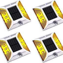 kh Solar Road Stud Light Road Reflector Waterproof 6 LED Solar Powered Blinker for Anti-diecast Aluminum Deck Lights for Driveway, Dock, Markers, Step, Staircase, Garden (Pack of 4)-picture-12