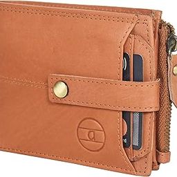 Men's Genuine Hunter Leather Textured RFID Protected Bi-Fold Wallet with ID Windows and External Card Holder (Tan)-image-64