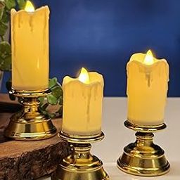 SATYAM KRAFT 3 Pcs LED Tea Light Candles | Warm White Flameless Candles with Golden Base | Battery Operated, Smokeless, Unscented | for Home Decor, Mandir, Wedding & Festive Decoration-21