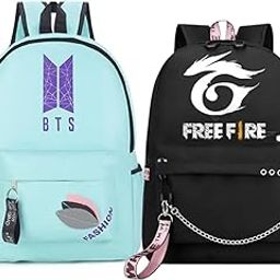 Combo Bts & Free Fire Backpacks for Women Stylish Trendy Casual College Backpacks, Designer School/College/Picnic Bag Backpack Laptop Bags For Girls & Women-image-101