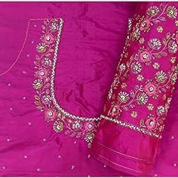 Maggam Pink Aari Work Blouse Piece Material - 1 Meter Unstitched Fabric for Women-picture-55