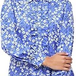 Casual Women's Floral Polyester Collar Neck Top Blue-picture-1