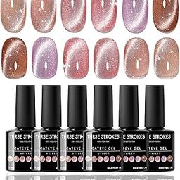 THR3E STROKES Cat Eye Gel Nail Polish Set for Pink Brown Glitter Holographic Cat Eye, Salon Gel Manicure and Nail Art DIY at Home, Bright Moonlight (MILKYWAY)-image-4