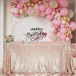 Juya Delight Rose Gold Sequin Tablecloth Rectangle 50'' x 80'' Sparkly Table Cover for Birthday Party Decoration-image-21