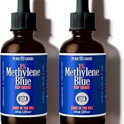 2 Pack Pharmaceutical Grade Methylene Blue 1% (60 mL), Third-Party Tested USP-Grade Methylene Blue for Humans, Formaldehyde and Alcohol Free Methylene Blue Pharmaceutical Grade in Amber Dropper Bottle-30
