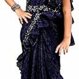 NILKANTHVARNI CREATION Kids Girls Lycra Blend Ready To Wear Saree With Sequence Blouse Piece (9-10 to 11-12 Years) Navy Blue-image-19