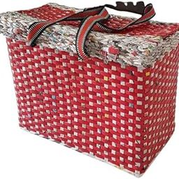 Sonas Creation Paperus, Large, Lunch Bag with Lid, Picnic Basket with Cover, Tiffin Basket for Office, Travel Bag, Eco-Friendly, Handmade, of Paper Ropes, in Inch Height 11, Length 14, Breadth (Red)-image-16