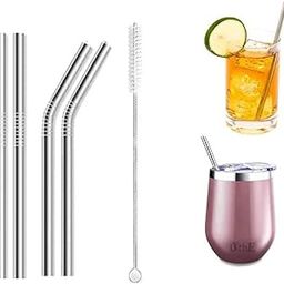 Lappu Reusable BPA-Free Metal, Thick, Long, Dishwasher Safe Stainless Steel Drinking Straws, 10.5 Inches (4 Straw with Cleaning Brush)-image-30