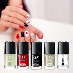 KAFI Cosmetics Nail Polish Combo Set - Love Nail Art - BASE Coat, Red, Black, Silver Gold Glitter, TOP Coat- 10ml each (50ml)-image-72
