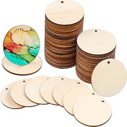 LASERIK 100 Pieces Unfinished Round Wooden Circles with Holes Round Wood Discs for Crafts Blank Natural Wood Circle Cutouts for DIY Crafts Party Birthday Christmas Decoration (1 Inch)-image-24
