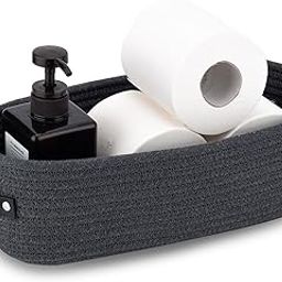 RUGSZONE Cotton Rope Bathroom Decor Basket,Toilet Paper Holder Basket,Farmhouse Home Decor Organizing Baskets 13"x5.9"x4" inches (black)-18