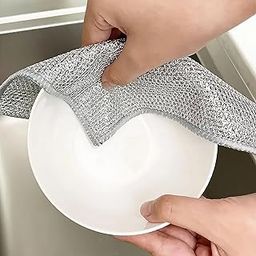 GLUN® Wire Dish Cleaning Towel, 8x8 Inch Pack of 5 Multipurpose Non-Scratch Wire Dishwashing Rags for Wet and Dry Use, Scrubs & Cleans for Dishes, Stove Top and Tiles-picture-6