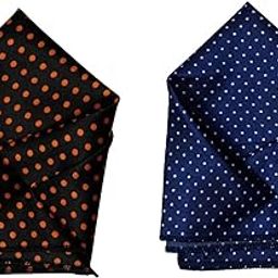 Men’s Satin Pocket Square Set – Black with Orange Polka Dots & Navy Blue with White Polka Dots – Stylish Suit Handkerchief-image-84