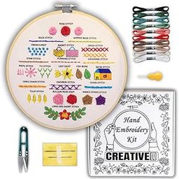 Creative Seed Embroidery Kit : Learn Beginners Patterns with 21 Stitches, Pre-Printed Fabric, Cotton Threads, Wooden Hoop, Tools & Material, Step by Step Video Tutorials-image-36