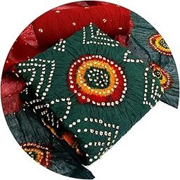 Womens pure cotton rajasthani bandhani unstiched dress material salwar suit set with dupatta (blue) (Green-Red)-picture-41